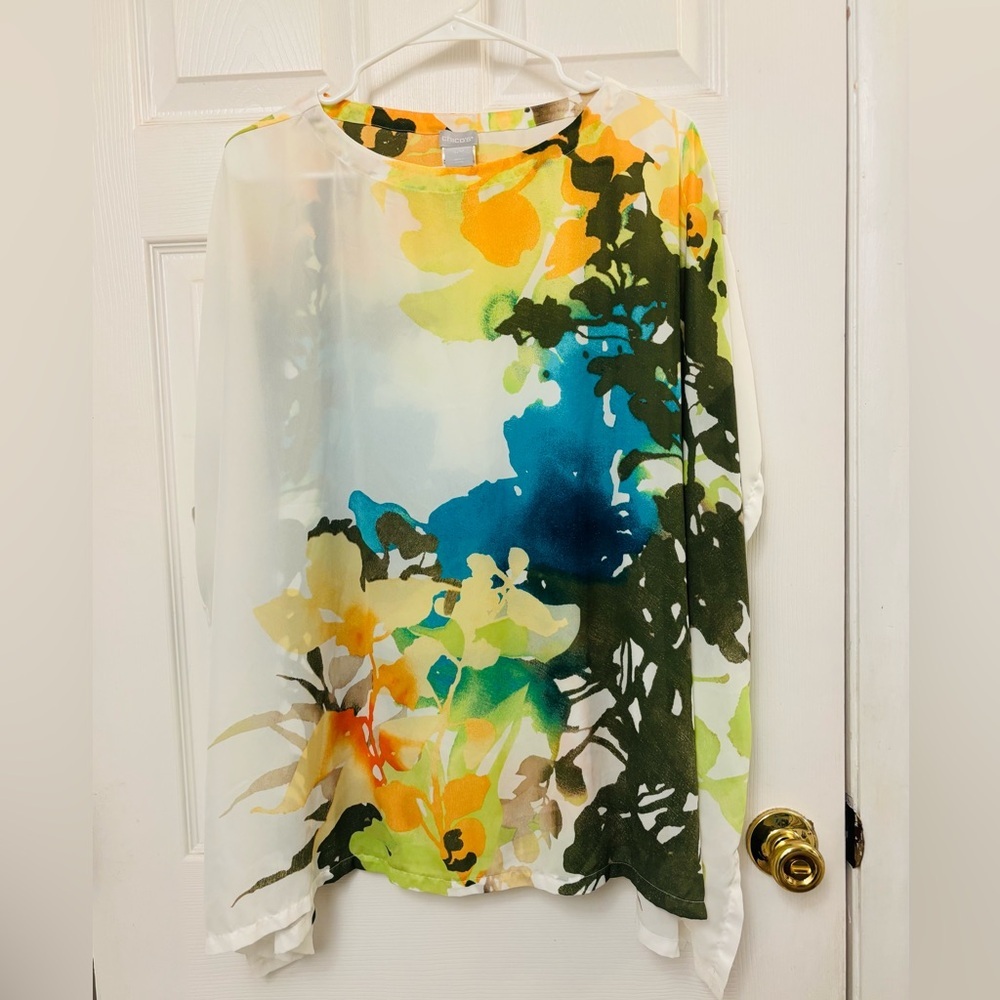 Chico's Lightweight Floral Spring Parade Poncho Top Kimono - Picture 8 of 9